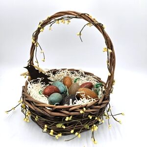 SALE Elegant Spring Basket with Handcrafted Wooden Eggs